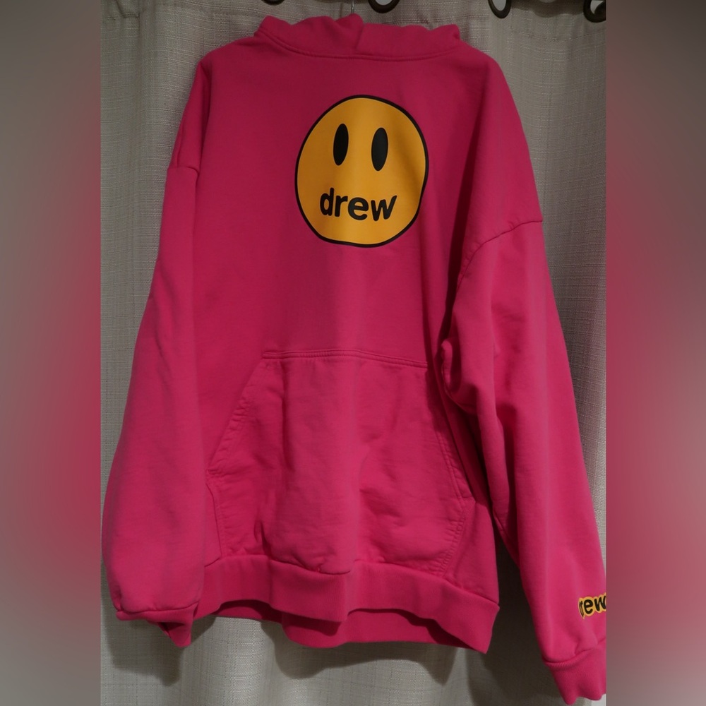Drew House Pink Hoodie with Yellow Logo